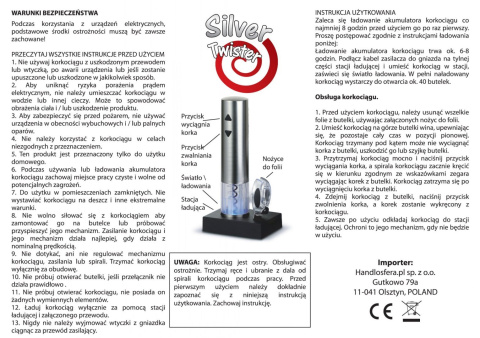 ELEKTRONICZNY KORKOCIĄG DO WINA LED silver twister ELEKTRONICZNY KORKOCIĄG DO WINA LED silver twister