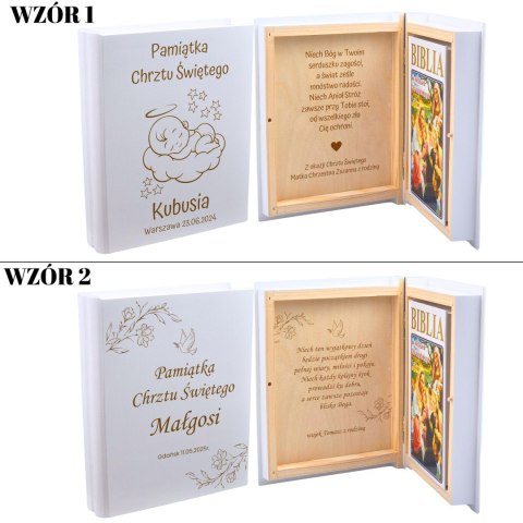 BIBLIA W PUDEŁKU Z GRAWEREM NA CHRZEST ŚWIĘTY