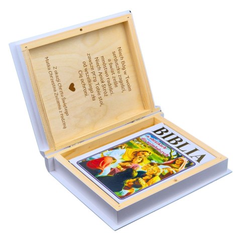 BIBLIA W PUDEŁKU Z GRAWEREM NA CHRZEST ŚWIĘTY
