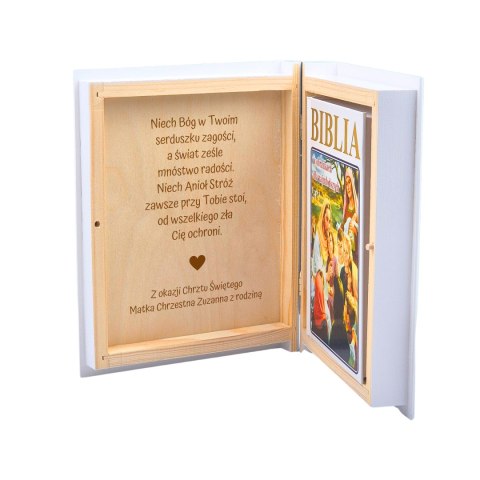 BIBLIA W PUDEŁKU Z GRAWEREM NA CHRZEST ŚWIĘTY