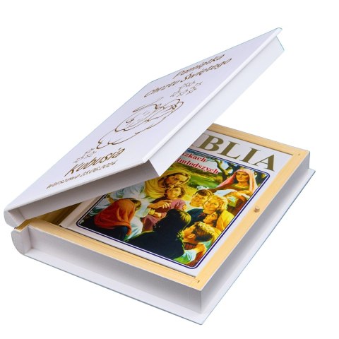 BIBLIA W PUDEŁKU Z GRAWEREM NA CHRZEST ŚWIĘTY
