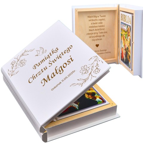 BIBLIA W PUDEŁKU Z GRAWEREM NA CHRZEST ŚWIĘTY
