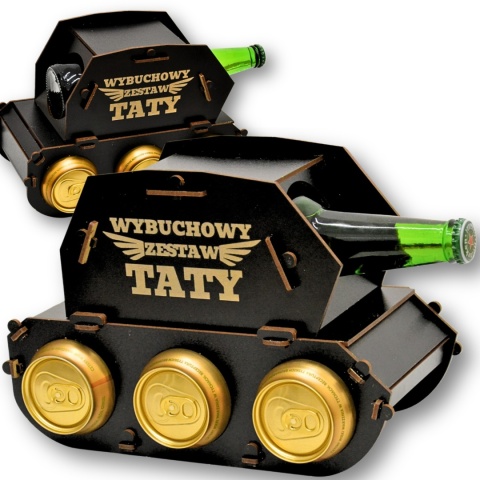 Czołg na piwo drewniany z grawerem - prezent dla taty
