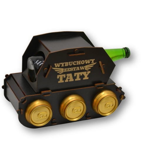 Czołg na piwo drewniany z grawerem - prezent dla taty