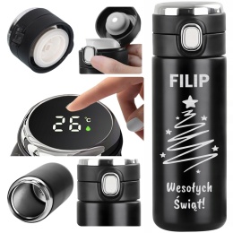 Kubek termiczny LED z grawerem - prezent na święta z choinką i imieniem