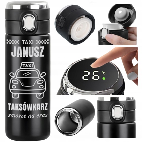 Prezent dla kierowcy taksówki – kubek termiczny LED taksówkarza