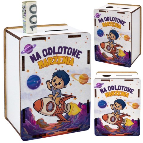 SKARBONKA 11,5X8,5X6 HDF BIAŁY NA DZIEŃ CHŁOPAKA - NA ODLOTOWE MARZENIA