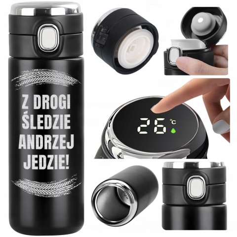 TERMOS Z GRAWEREM „Z drogi śledzie...!" - prezent dla kierowcy na święta lub urodziny