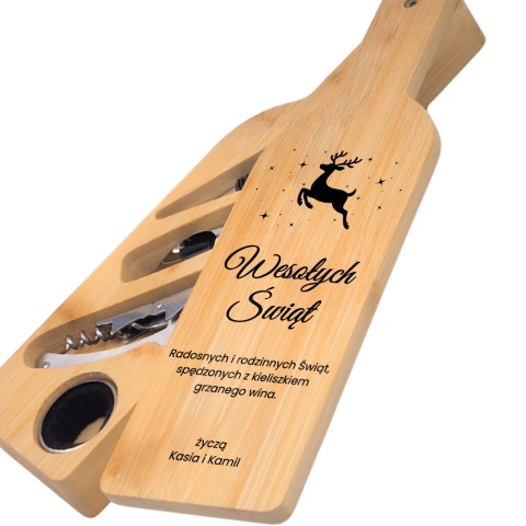 AKCESORIA DO WINA W BAMBUSOWEJ BUTELCE - ŚWIĄTECZNY PREZENT POD CHOINKĘ
