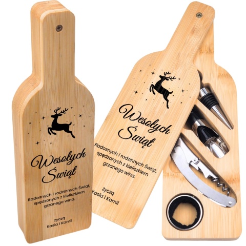 AKCESORIA DO WINA W BAMBUSOWEJ BUTELCE - ŚWIĄTECZNY PREZENT POD CHOINKĘ