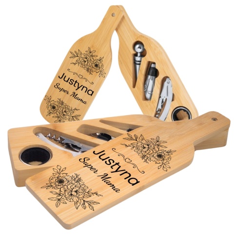 Akcesoria do wina w bambusowej butelce – zestaw do wina prezent dla mamy