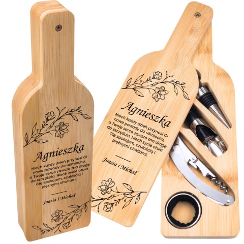 Akcesoria do wina w bambusowym etui – prezent dla kobiety