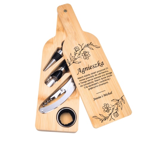 Akcesoria do wina w bambusowym etui – prezent dla kobiety