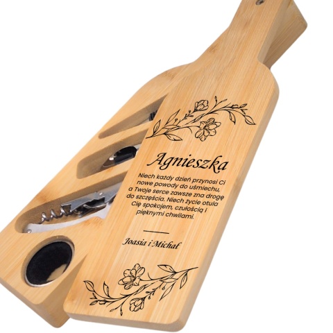 Akcesoria do wina w bambusowym etui – prezent dla kobiety