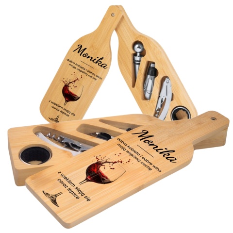 Zestaw do wina w bambusowym etui - akcesoria do wina, prezent dla kobiety