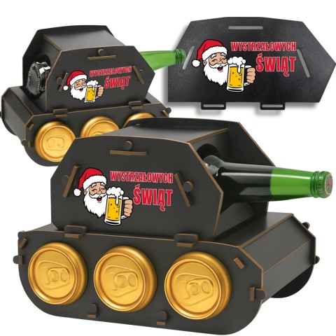 Czołg na piwo drewniany z nadrukiem - "Wystrzałowych Świąt"