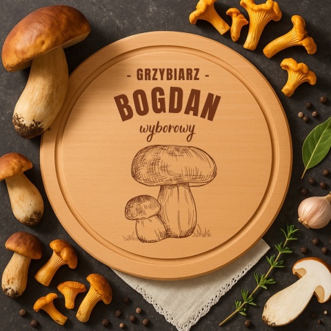 Drewniana deska bukowa z grawerem - prezent dla wyborowego grzybiarza