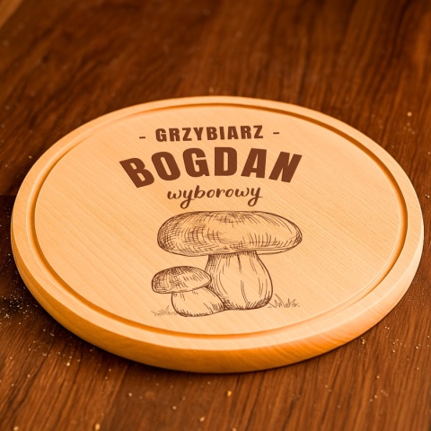 Drewniana deska bukowa z grawerem - prezent dla wyborowego grzybiarza
