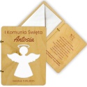 DREWNIANA PAMIĄTKA NA KOMUNIĘ Z BIAŁĄ KOPERTĄ 18x13cm