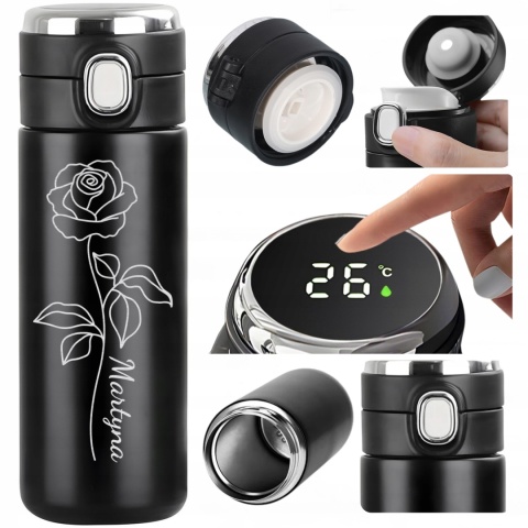 GRAWEROWANY KUBEK TERMOS Z WYŚWIETLACZEM 400ml DLA NIEJ