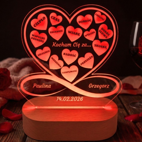 Walentynkowa lampka z personalizacją - prezent na walentynki dla niej i dla niego