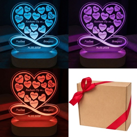 Walentynkowa lampka z personalizacją - prezent na walentynki dla niej i dla niego