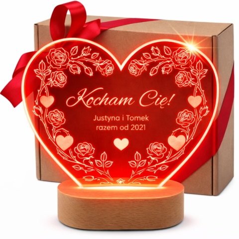 Lampka personalizowana z grawerem - prezent na walentynki dla niej i dla niego
