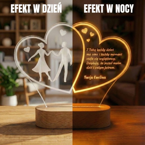 Lampka personalizowana z grawerem - prezent na walentynki dla niej i dla niego