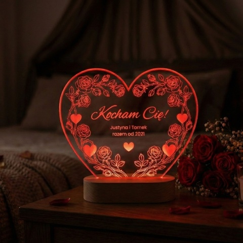 Lampka personalizowana z grawerem - prezent na walentynki dla niej i dla niego