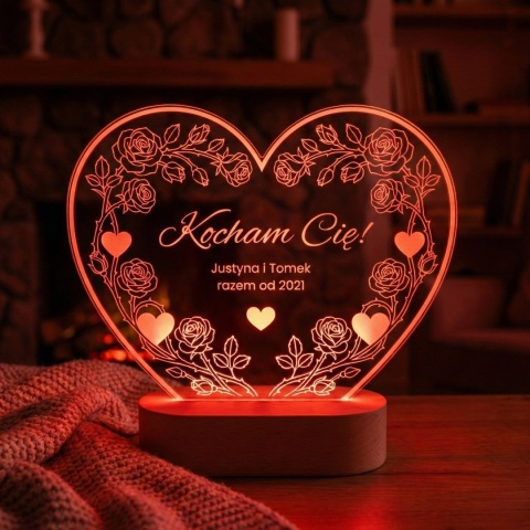 Lampka personalizowana z grawerem - prezent na walentynki dla niej i dla niego