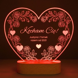 Lampka personalizowana z grawerem - prezent na walentynki dla niej i dla niego
