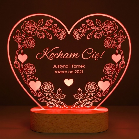 Lampka personalizowana z grawerem - prezent na walentynki dla niej i dla niego
