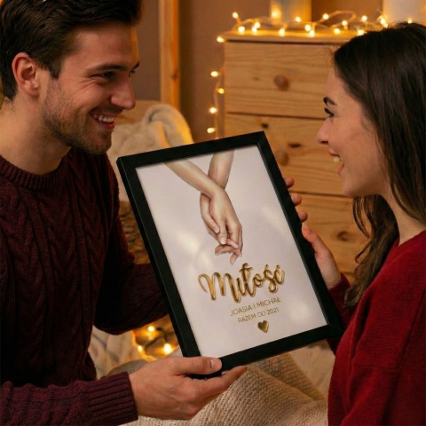 Prezent na Walentynki – Obraz 3D w Ramce z Personalizacją – Dla Niej i Dla Niego