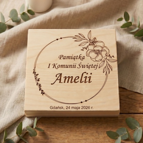 Pudełko na pieniądze na Pierwszą Komunię z grawerem, personalizowane