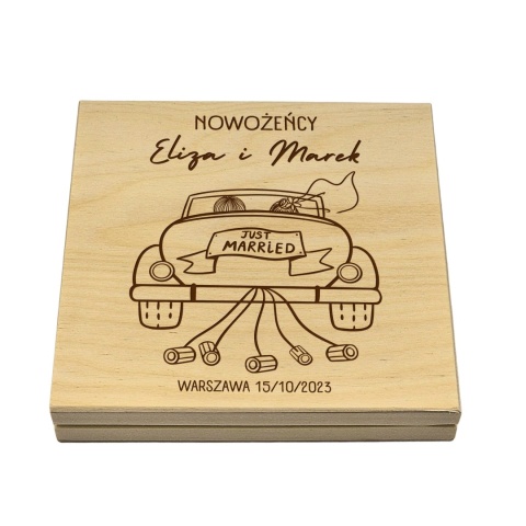 PAMIĄTKA ŚLUBNA PUDEŁKO NA PIENIĄDZE 14,5X14,5X3,5cm