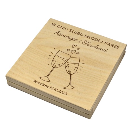 PAMIĄTKA ŚLUBNA PUDEŁKO NA PIENIĄDZE 14,5X14,5X3,5cm