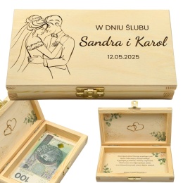 PAMIĄTKA ŚLUBNA PUDEŁKO NA PIENIĄDZE 18X10,5X3,5cm Z ZAMKIEM