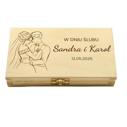 PAMIĄTKA ŚLUBNA PUDEŁKO NA PIENIĄDZE 18X10,5X3,5cm Z ZAMKIEM