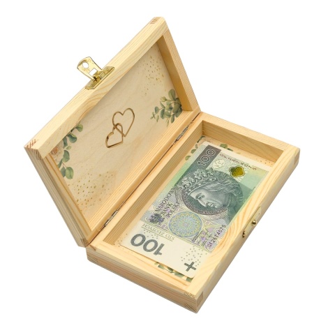 PAMIĄTKA ŚLUBNA PUDEŁKO NA PIENIĄDZE 18X10,5X3,5cm Z ZAMKIEM