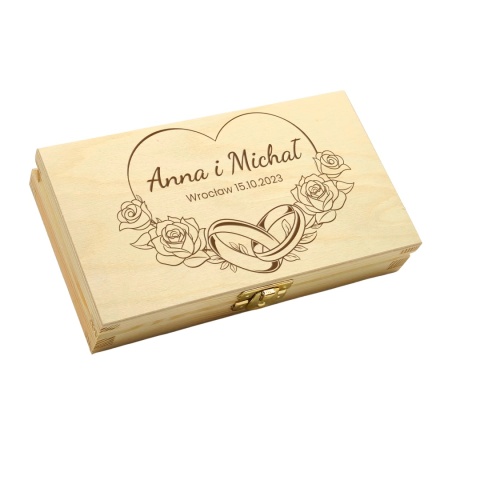 PAMIĄTKA ŚLUBNA PUDEŁKO NA PIENIĄDZE 18X10,5X3,5cm Z ZAMKIEM