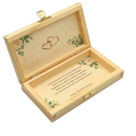 PAMIĄTKA ŚLUBNA PUDEŁKO NA PIENIĄDZE 18X10,5X3,5cm Z ZAMKIEM