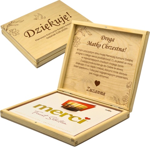 PODZIĘKOWANIE DLA CHRZESTNYCH PUDEŁKO NA MERCI NA KOMUNIĘ