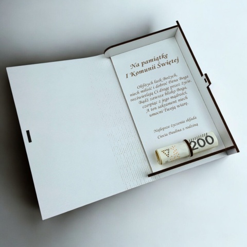 PUDEŁKO NA PIENIĄDZE 3D PAMIĄTKA KOMUNII ŚWIĘTEJ 3D ZE ZŁOTYM KIELICHEM