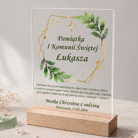 Statuetka na Komunię Świętą – Zielony Wianek z personalizacją