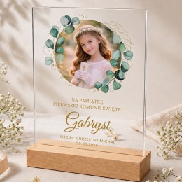 Pamiątka I Komunii Świętej - statuetka akrylowa ze zdjęciem i personalizacją