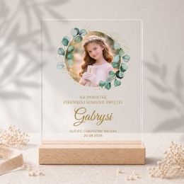 Pamiątka I Komunii Świętej - statuetka akrylowa ze zdjęciem i personalizacją