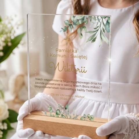 Pamiątka Pierwszej Komunii Świętej - elegancka statuetka akrylowa z personalizacją