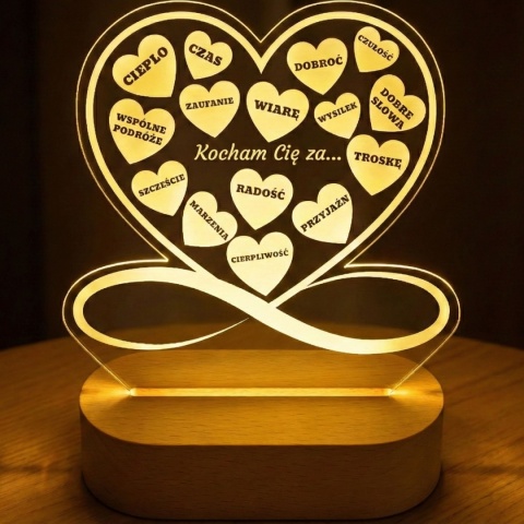 Walentynkowa lampka z personalizacją - prezent na walentynki dla niej i dla niego