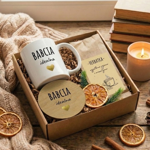 ZESTAW DLA BABCI - elegancki kubek z herbatą