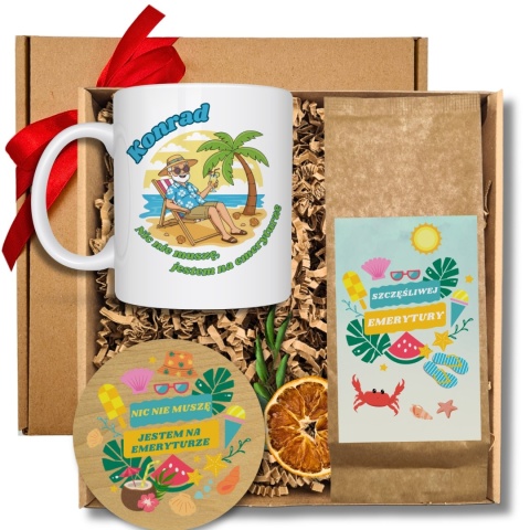 ZESTAW DLA EMERYTA - KUBEK, HERBATA, PODSTAWEK